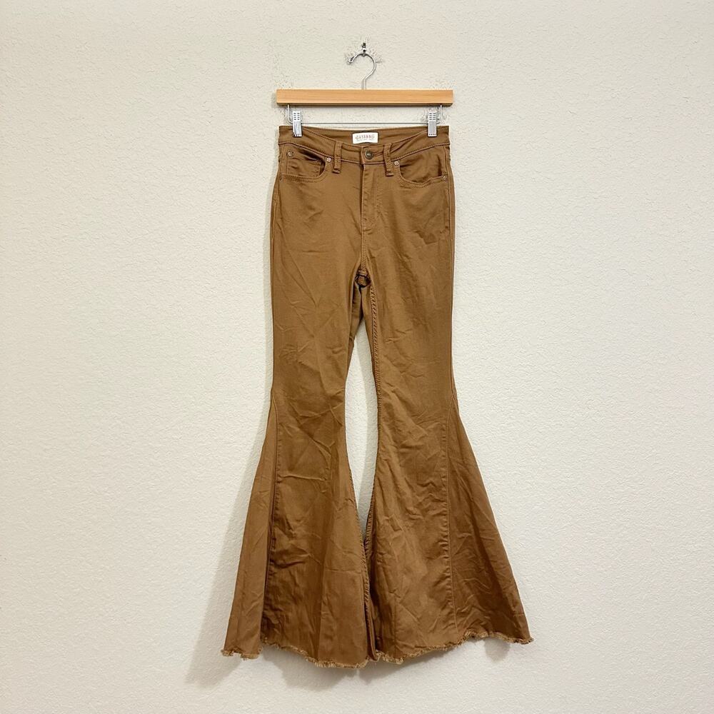 SHYANNE Flare Pants Brown Bell Bottom Frayed Western Cowgirl Festival
